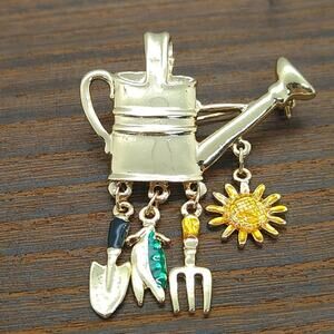 Gold Watering Can Garden Charm Brooch